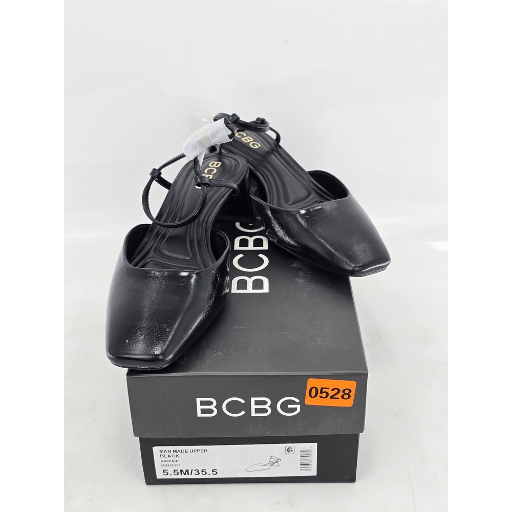 BCBG Queenie Block Heel Pumps Womens 5.5 Black Square Toe Slingback - NEW